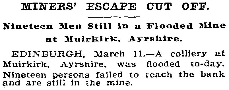 Colliery flooding at Muirkirk, Ayrshire in 1898